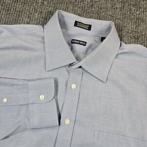 Gitman Bros. Shirt Mens 18 34 Blue Cotton Button Up Long Sleeve Non-Iron